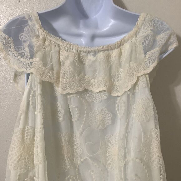 Cream Fairycore Coquette Dollette Lace Feminine Romantic Lace Peasant Blouse PL - Picture 6 of 11